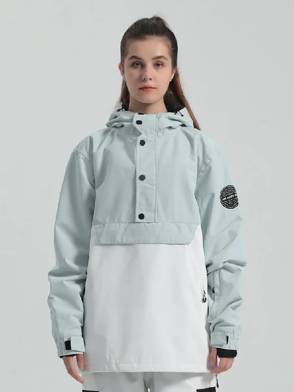 Women's Teal & White Loose-Fit Multi-Snap Closure Waterproof Snow Anorak